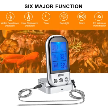 

Wireless Meat Thermometer Kichen Cooking Food Temperature Meter for Grilling with Thermometer LCD Backlit Display Timer Alarm