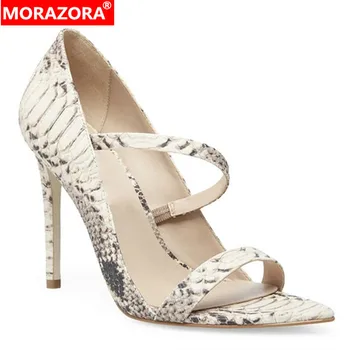 

MORAZORA 2020 hot fashion snake women sandals slip on summer shoes sexy super thin high heels sandals female big size 34-45