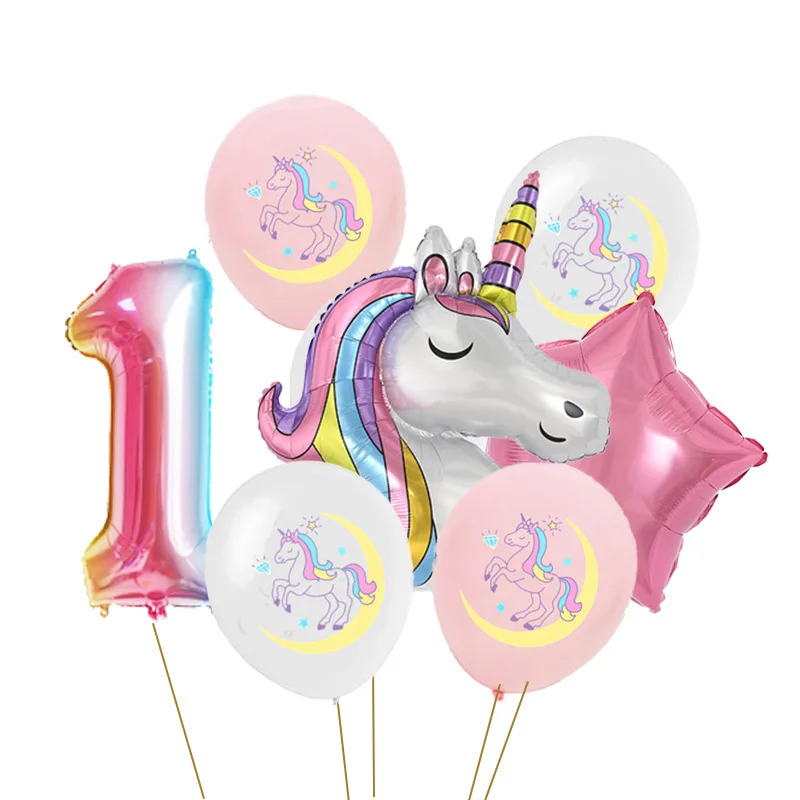 

7Pcs Rainbow Unicorn Theme Party Balloons Unicorn Birthday Decoration Number Balloon Kid Birthday Party Baby Shower Decor Globos