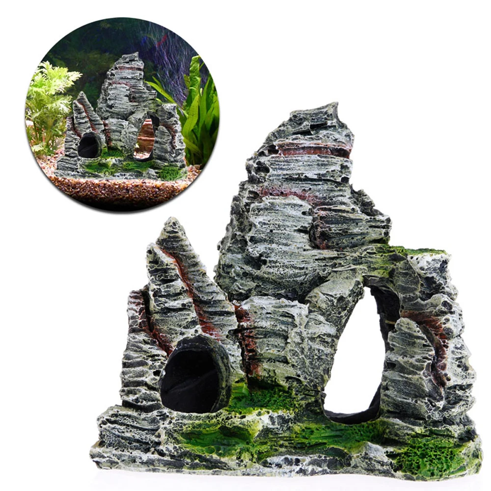 

1PC Mountain View Aquarium Decoration Moss Tree House Resin Cave Fish Tank Ornament Decoration Landscape