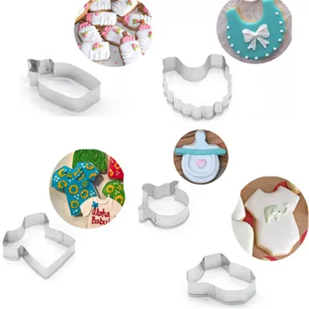

Baby Shower Stainless Feeding Bottle Clothes Bib Shape DIY Cookie Cutter Set Biscuit Mould Baking Pastry Fondant Cookie Cutter
