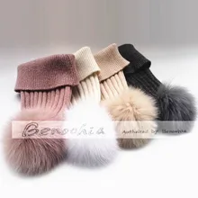 Натуральный мягкий Лисий меховой вязаный шарик шапки зимние толстые Меховые помпоны шапки для улицы свернутые женские лыжные шапочки горрос