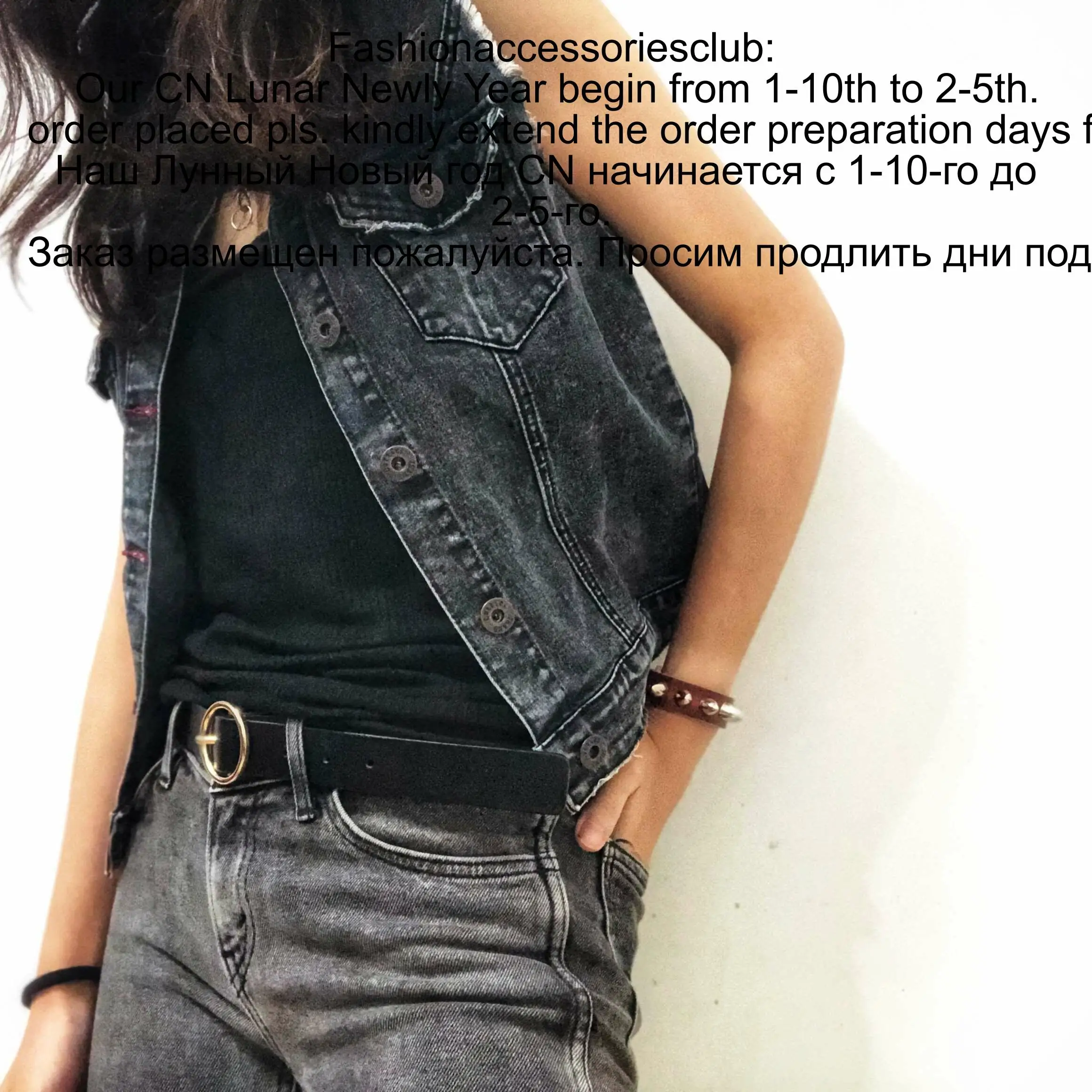 

Black Color Vegetable Tanned Leather Ring Circle Buckle All Matched Jeans Women Belt Lady