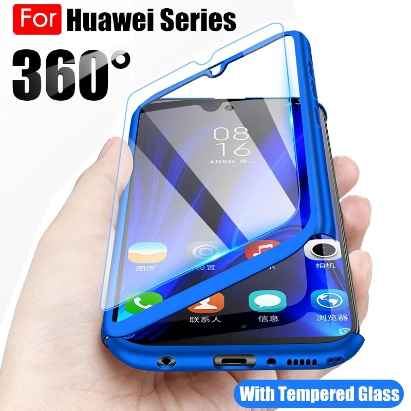 360 Full Shockproof Phone Case For Huawei P30 Lite P40 P20 Pro Y5P Y6P Y7P 2020 Y6 Y7 Y9 Prime 2019 P smart Plus Z Cover Glass | Мобильные