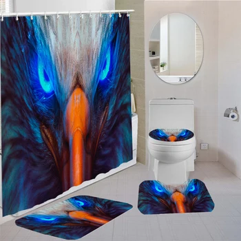 

4 Pcs Eagle Waterproof Shower Curtain Set Anti-skid Rug Contour Mat Toilet Lid Cover Bath Mat 3D Print Bathroom Accessory Set