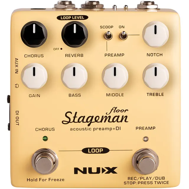NUX Stageman 플로어 어쿠스틱 프리앰프 DI 기타 이펙트 페달, 기타 바이올린 만돌린 밴조용 코러스 리버브 프리즈 60s 루프