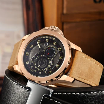 

Parnis 44mm Men Watches Luxury Brand Automatic Mechanical Watches Luminous Waterproof Calendar Sport Design Wristwatch Mens