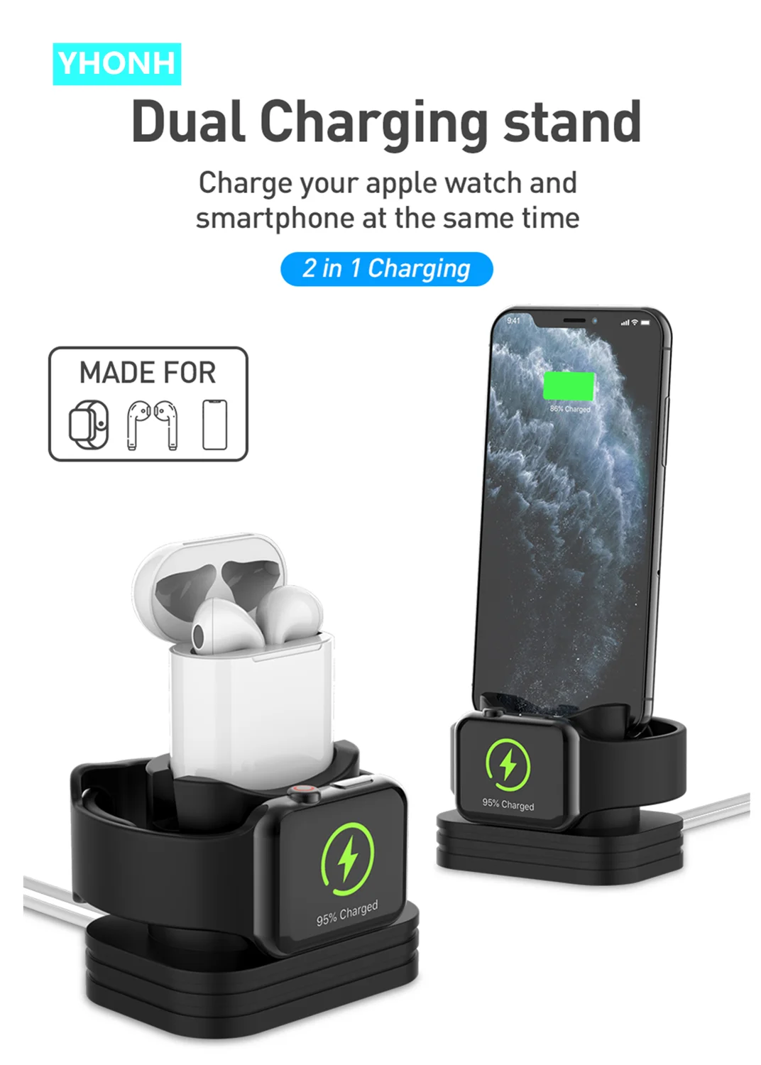 2 In 1 Silicon Charging Dock Station For Iphone Xs 11 Xr Max Charge