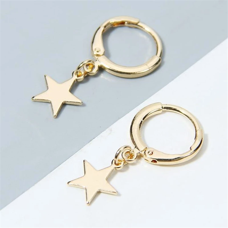 

Women Star Moon Earrings Round Circle Earring Metal Drop Dangle Gold Color Geometric Statement Earrings 2020 Fashion Jewelry