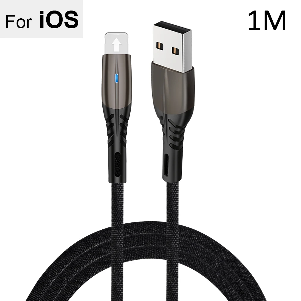2.4A кабель для быстрой зарядки для Micro usb type C для iPhone, кабель для мобильного телефона, линия передачи данных, быстрая зарядка, поддержка передачи данных - Цвет: Black For iOS