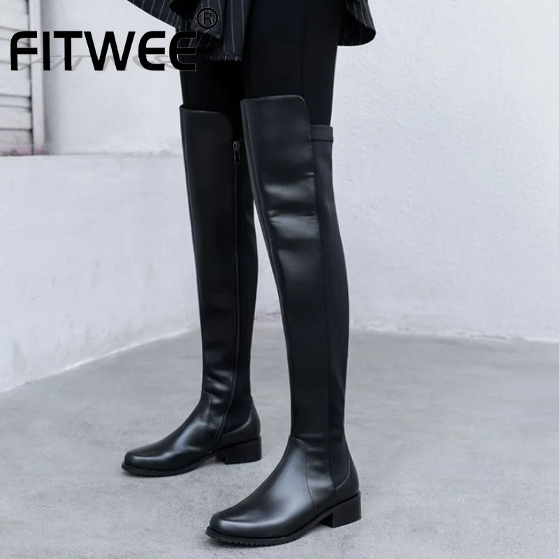 FITWEE женские облегающие высокие сапоги Зимние из натуральной кожи Эластичная