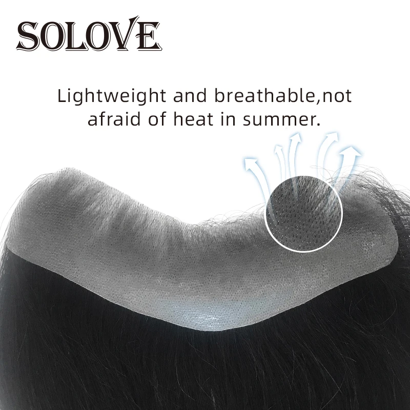 Straight Men's Wig V Style Frontal Hairine Toupee 100% Human Hair Men Capillary Prosthesis Full Skin Hairpiece 6" human hair toupee