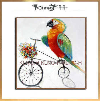 

Pop sin marco decoración moderna del hogar loro pinturas al óleo pájaros dibujos animados cuadros hechos a mano pinturas decorat