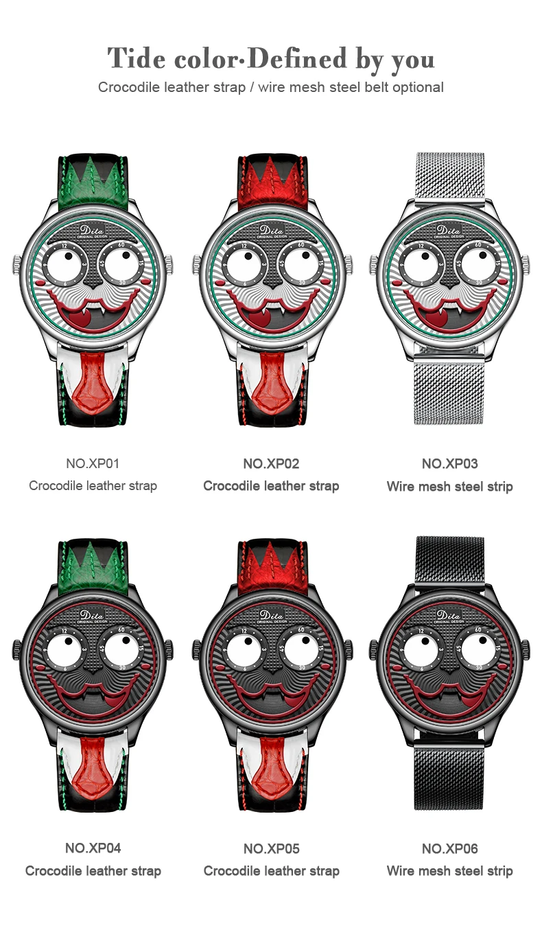 Unique Joker Face Dial Design Leather Strap Sports Watches