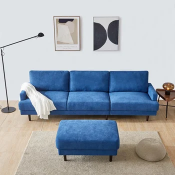 

Modern Design Blue Polyester Fiber Household Apartment Living Room Furniture Sofa Bed 3P Sofa L-shaped Furniture Sofa Set