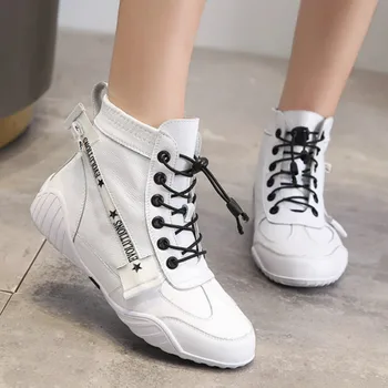 

Autumn Winter High Top Genuine Leather Women Walking Shoes Ankle Boots High top Height increased Comfortable I1-97