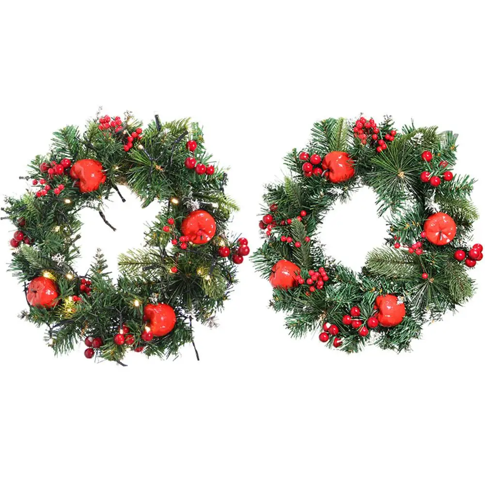 

30cm Christmas Cherry Wreath Rattan Pendant Handmade Glowing Garland Ping An Fruit Christmas Tree Ornament