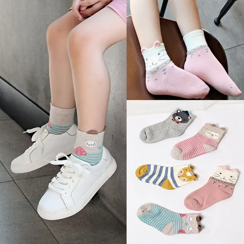 

Spring And Autumn Children Cotton Socks Sub-Cartoon Stereo Ear Tube Cotton Socks Ankle Socks Japanese And Korean Style BABY'S So