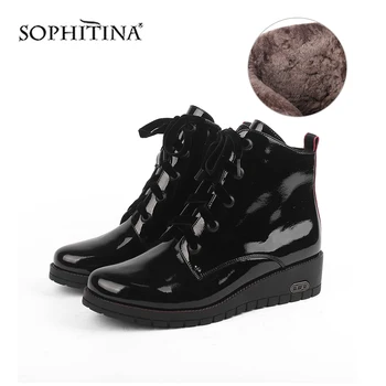 

SOPHITINA Wedges Comfortable Boots Round Toe High Quality Sheepskin Lace-up Fashion Design Solid Shoes Ankle Women's Boots SC433