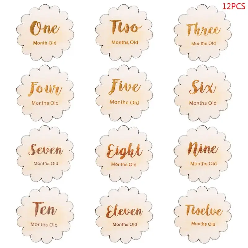 

12 Pcs/set Newborn Birth Month Birthday Milestone Wooden Card Baby Kids Photography Props Toy