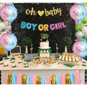 

Boy Or Girl Gender Reveal Party Decorations Suit Baby Shower Foil Letter Balloons Oh Baby Banner Pink Blue Tassels Accessories