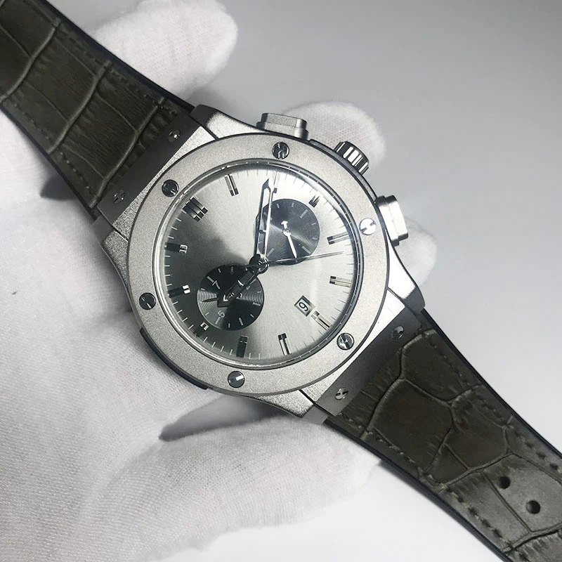 

7 types Mens watch grey dial automatic self winding glide smooth second hand leather strap good quality watches