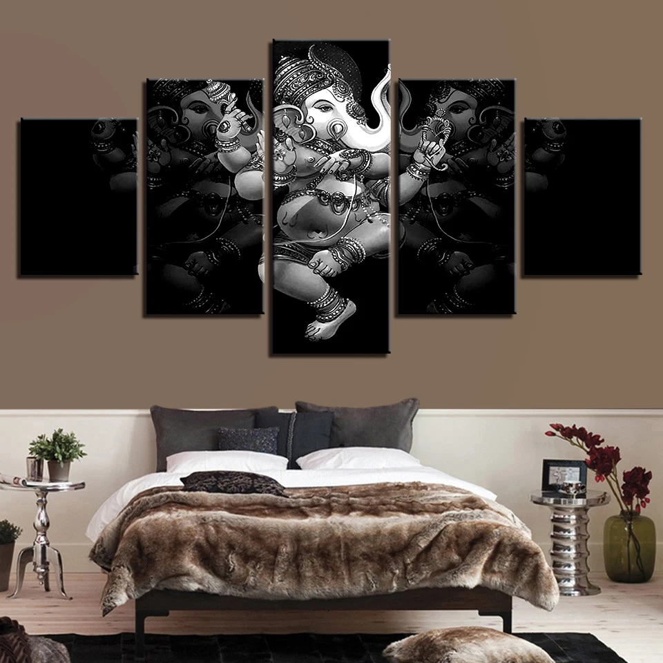 

Embelish 5 Pieces Elephant Trunk God HD Canvas Paintings Ganesha Wall Art Modular Pictures Home Decor Posters For Living Room