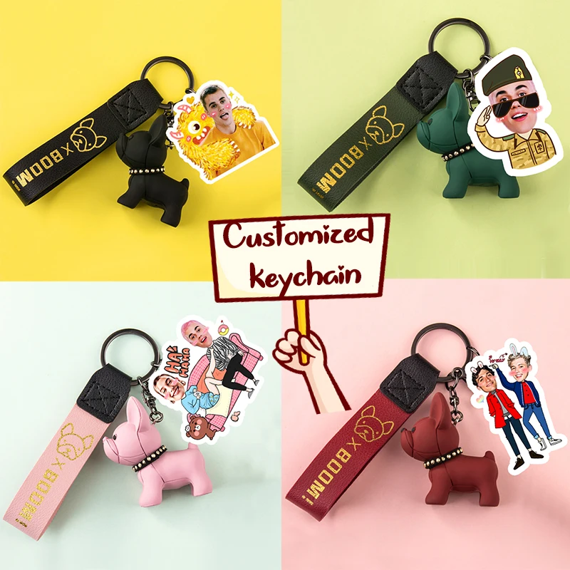 

Custom Couple Keychain Bulldog Dog Key Chain Men Car Key Ring Keychains Gift Boyfriend Husband Friends Key Holder Bag Pendant