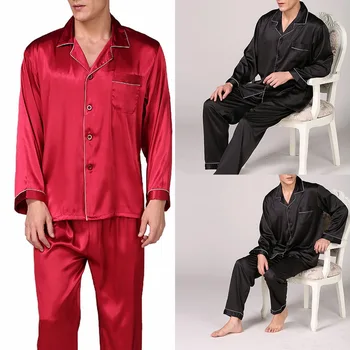 

2020 Men's Stain Silk Pajama Sets Men Pajamas Silk Sleepwear Men Sexy Modern Style Soft Cozy Satin Nightgown Men Summer