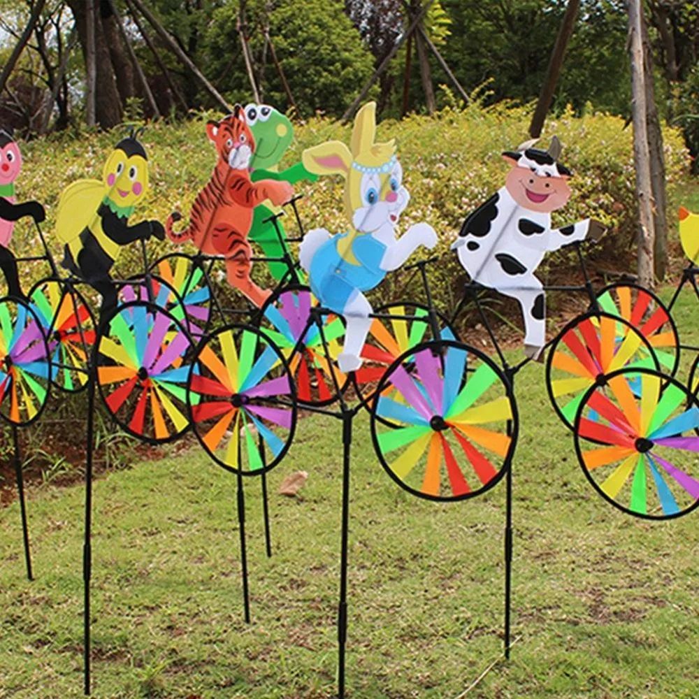 KITPIPI Cute 3D Animal on Bike Windmill Wind Spinner Whirligig Garden Lawn Yard Decor
