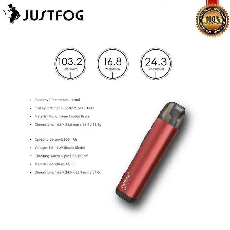 Оригинальный комплект JUSTFOG QPOD 900 мАч аккумулятор с 1 9 мл Pod & Ом OCC Нижняя катушка