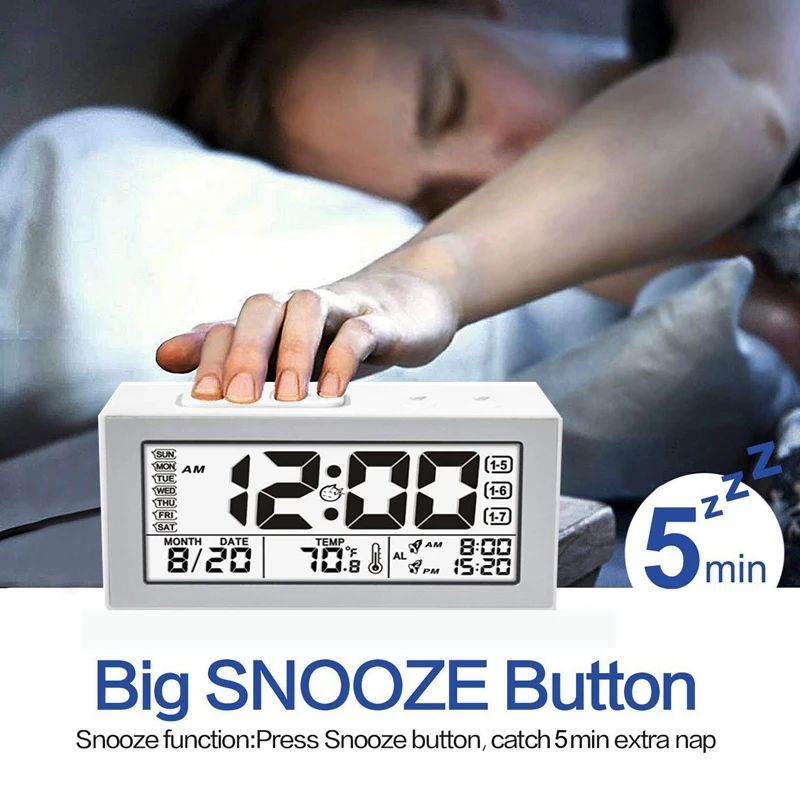 Fashion-Digital Alarm Clocks, Non Ticking Battery Operated, Desk Clock Simple Alarm Clock, with Time Temperature Snooze Night Li