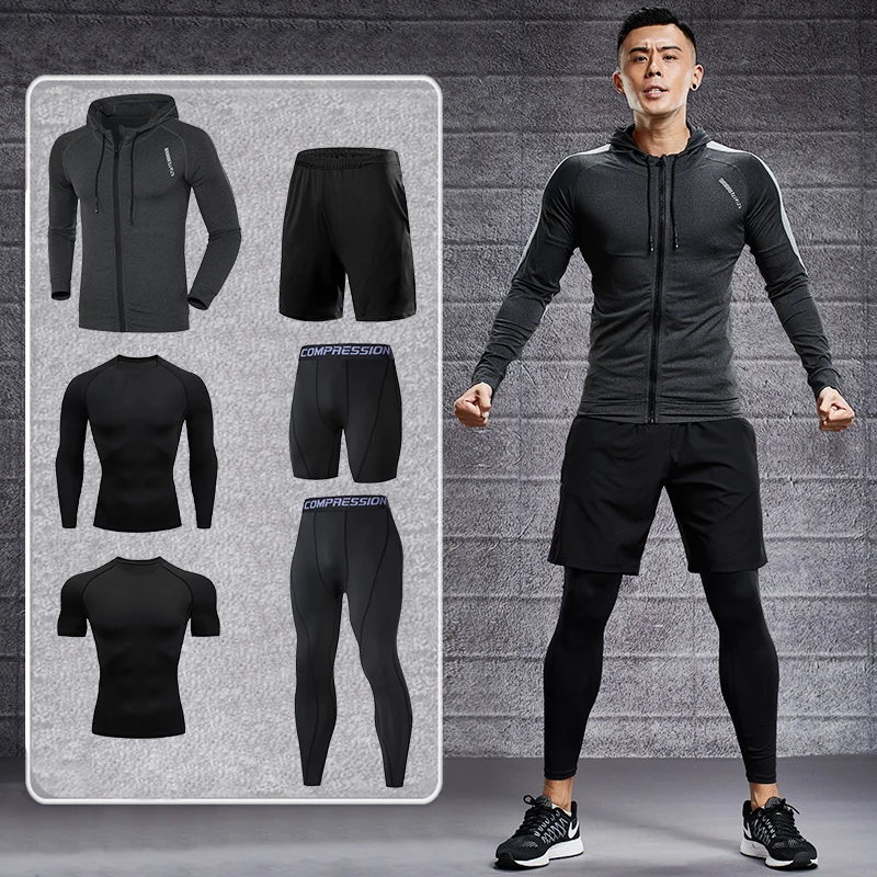 Dry Fit Mens Training Sportswear Set Gym Fitness Compression Sport