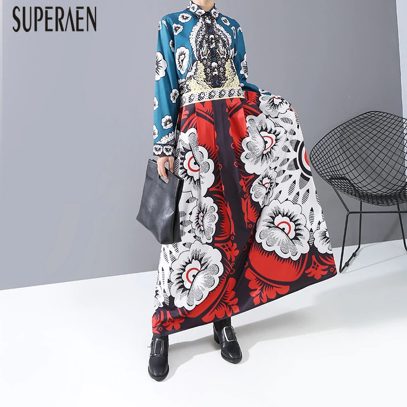 SuperAen, платье-рубашка с принтом, размер плюс, для женщин, весна и осень, новинка, женское платье, хлопок, повседневная женская одежда, модная