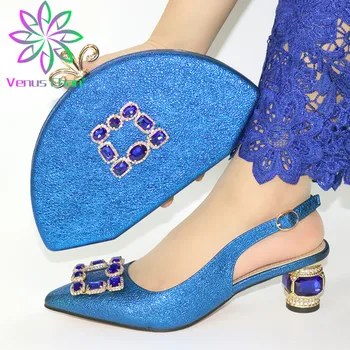 

Nigerian Style Woman Shoes And Bag Set Latest blue Italian Shoes And Bag Set For Party Dress free shipping