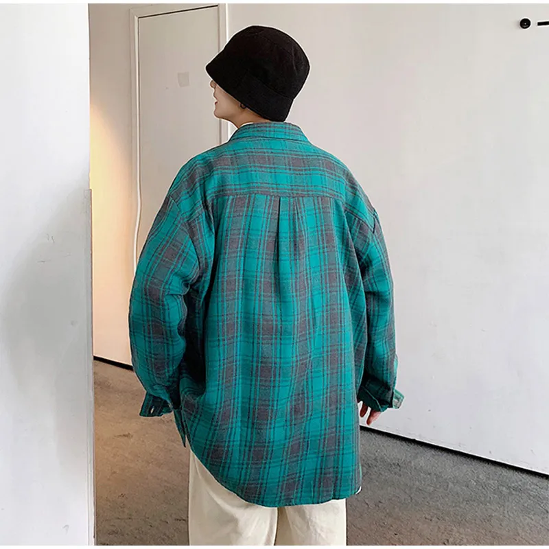 Большие размеры 5XL, клетчатые мужские рубашки с длинными рукавами, осенние мужские рубашки с отложным воротником и карманами, модная школьная повседневная мужская одежда