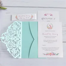 Tiffanyblue приглашения на свадьбу, день рождения, вечеринку, цветок, лазерная обработка, карман, печать на заказ, много цветов, 50 шт