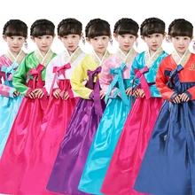 Подарок на день рождения, год, многоцветные маскарадные костюмы для детей, платье для девочек, корейский ханбок, вечерние, национальные, детские, для танцев, юката