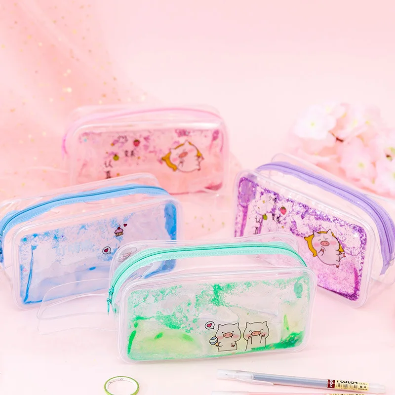 Милый прозрачный чехол карандаш Kawaii Pig Oil Pen вместительная сумка для маленьких