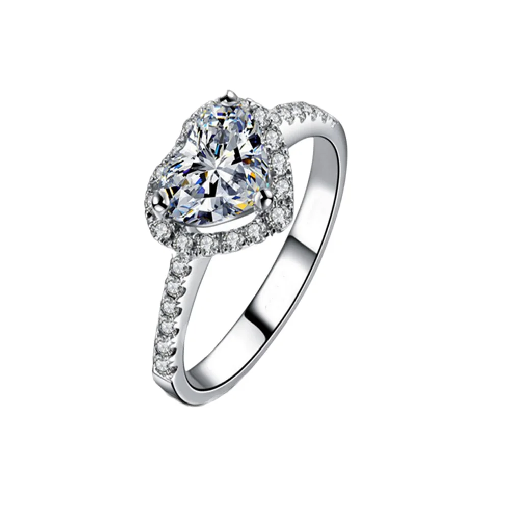 Fashion Jewelry Ring Heart Shape CZ Crystal Wedding Rings For Women Romantic Gift