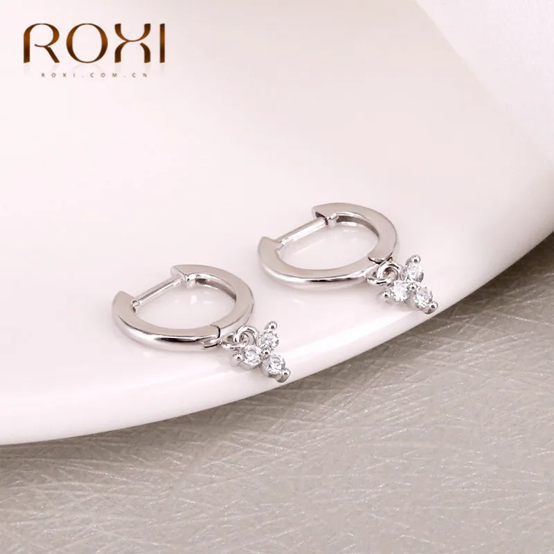 ROXI 925 пробы серебряные Подвесные серьги-гвоздики серьги для женщин Нежный CZ подвеска со стразами в виде цветка маленькие серьги-гвоздики корейские ювелирные изделия подарок