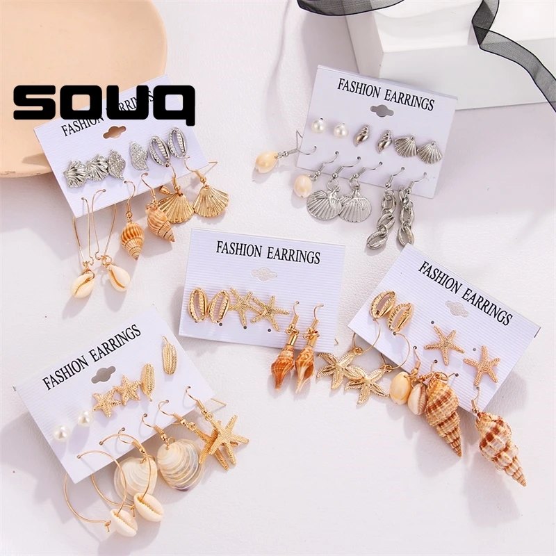 

SOUQ Seashell Earrings For Women Gold Color Trendy Metal Shell Fashion Statement Dangle Earrings 2019 New Summer Beach Jewelry