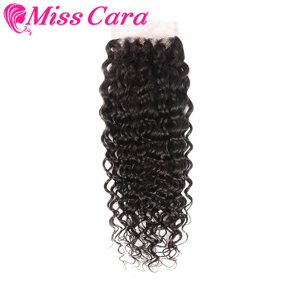 

Miss Cara Brazilian Water Wave Closure Human Hair 10-20" Free Part 4x4 Lace Closure Bleached Knots Remy Hair Free shipping