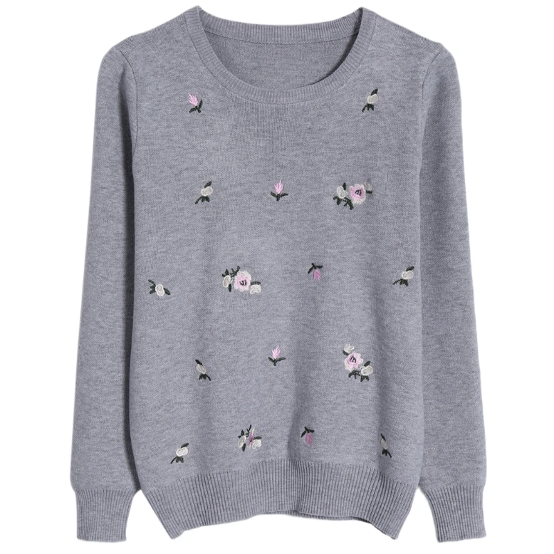 

Women Autumn Long Sleeve Plum Blossom Embroidery Knit Pullover Sweater Jumper