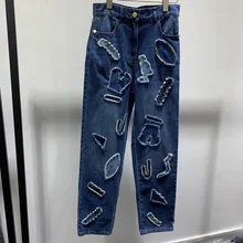 Женские джинсы высокого качества, осень, повседневные джинсовые брюки с высокой талией, A767