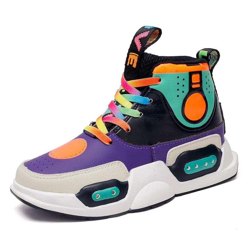 Светодиодный светильник для мальчиков и девочек; детская обувь с подсветкой; обувь для скейтборда с usb-зарядкой; обувь в стиле «робот»; Детские кроссовки в стиле хип-хоп - Цвет: Фиолетовый
