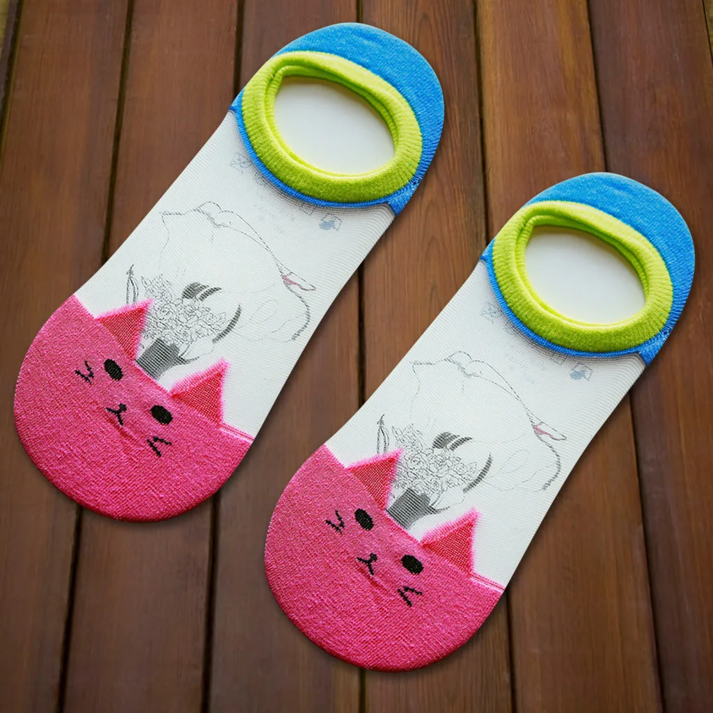 Летние модные женские прозрачные носки-подследники с милым котом, летние носки, повседневные Мягкие тонкие носки