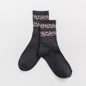 

Hot Spring And Autumn women's Socks Retro Leopard Animal Print Cotton Blended Socks Fashion Trendy Contrast Color Retro Socks