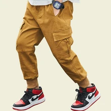 Штаны для мальчиков, модные брюки-карго для мальчиков, однотонные повседневные брюки для детей, весенне-осенняя Корейская одежда для мальчиков, для детей 6, 8, 10, 12, 14 лет