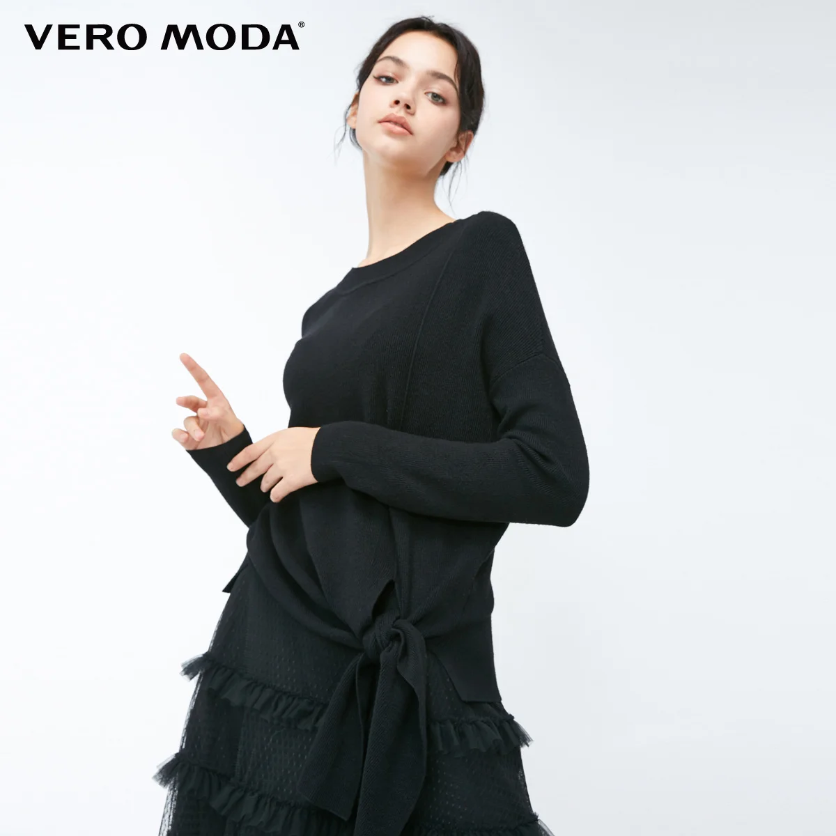 Vero Moda асимметричный подол чистый цвет с открытыми плечами свободный крой Круглый вырез вязаный | 318324528 - Цвет: Black